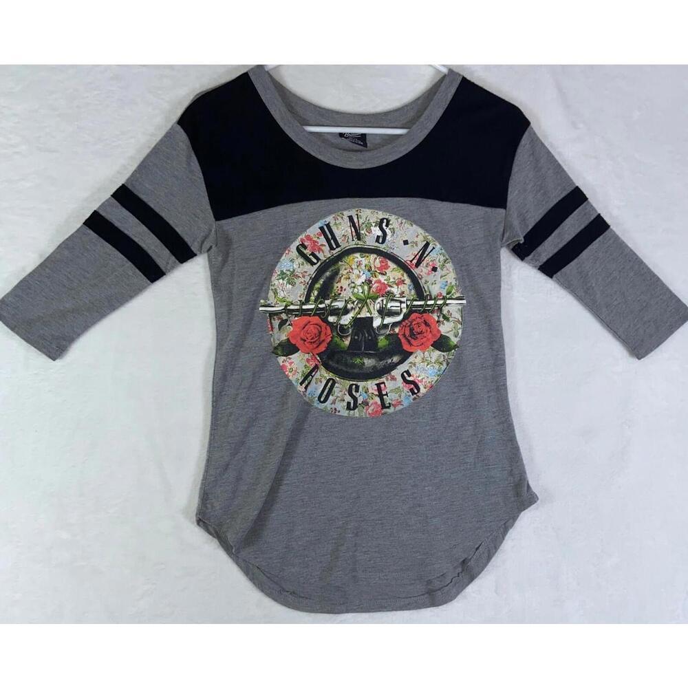 Bravado Guns N' Roses Shirt Womens Extra Small Gray Black 3/4 Sleeve Ladies Top